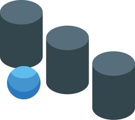 Blue sphere standing out from a row of gray cylinders, concept of diversity