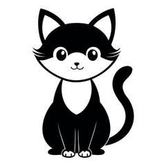Cute Cat cartoon silhouette Vector Illustration isolated on a white background