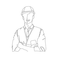 dessin en ligne continue d'un travailleur du bâtiment ou de l'industrie