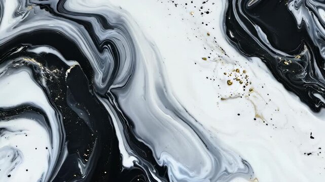 Abstract liquid fluid background. Flowing fluid marbling texture. Swirls of black and white paints. Animated elegant backdrop. 3D animation