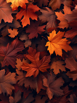 Orange-brown fall vertical backdrop with maple leaves