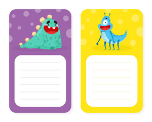 Note Card with Funny Monster Character and Mutant with Friendly Face Vector Template