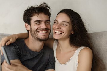 Obraz premium Hyper-Realistic Portrait of a Smiling Couple: Detailed and Lifelike Photography