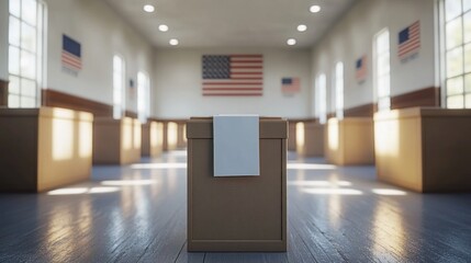 A detailed 3D animation highlighting the democratic voting process, featuring a close-up of a ballot being dropped into a ballot box. The image is high resolution, with a focus on the clarity and
