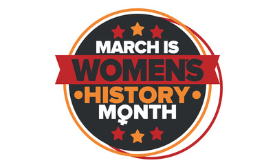 Women's History Month. Celebrated annual in March, to mark women’s contribution to history. Female symbol. Women's rights. Girl power in world. Poster, postcard, banner. Vector illustration