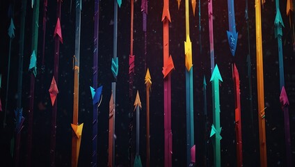 This abstract, wallpaper-like background shows colorful digital arrows pointing up, symbolizing growth, ideal as a best-seller for tech concepts