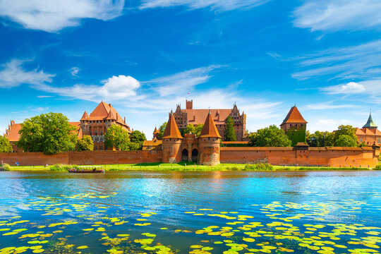 The Castle of the Teutonic Order in Malbork by the Nogat river. Poland