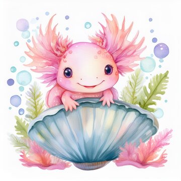 Pastel Watercolor Axolotl 