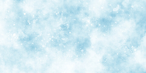 A winter background with snowflakes and randomized floating bokeh, blue snow background with clouds, light blue bokeh background for design, beautiful blue watercolor background with glitter particle.