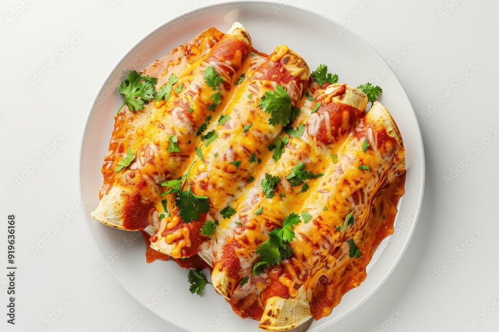 Wall mural enchiladas on a plate in the white background