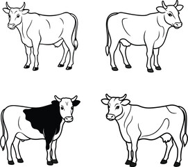 cow line art coloring page design template