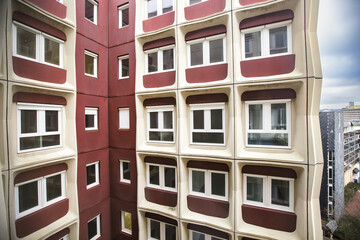Facade of administration office building, made in the 70s with materials containing asbestos