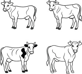 cow line art coloring page design template