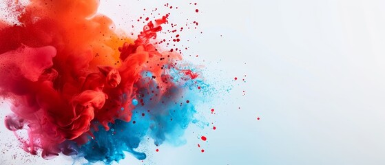  A group of colored powders is scattered over a blue and red liquid, comprised of red, white, and blue hues