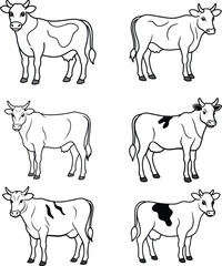 cow line art coloring page design template