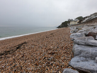 Torcross, Devon, UK - May 17 2023: Beach and sea at Torcross, Slapton Sands