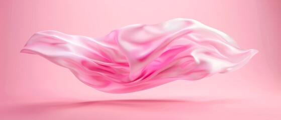  A pink silk fabric waves in the wind against a pink backdrop, its texture soft and silky