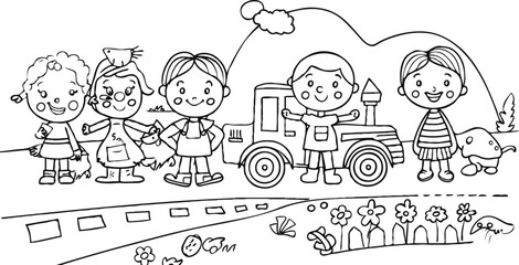 coloring page for kids minimalist 2d black outlines vector illustrations