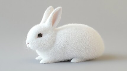 Obraz premium A white rabbit with soft fur and long ears is sitting on a grey background.