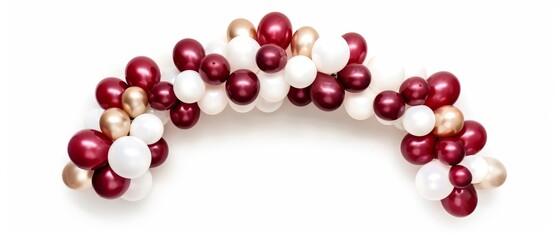 Obraz premium A arch-shaped arrangement of balloons, comprised of red, white, and golden ones