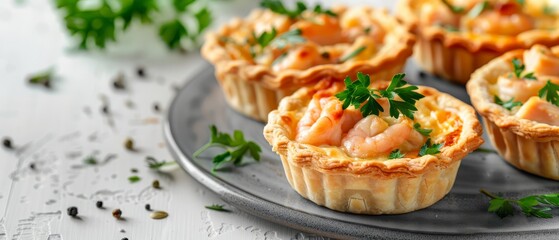 shrimp and parsley nestled in tart middles, garnished with parsley