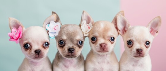 pink, blue Flowers adorn centers of their ears