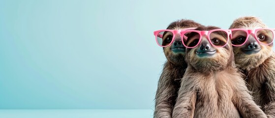 Fototapeta premium Two slotted bears don pink sunglasses, turning heads to appear hand-in-paw