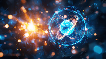 Dynamic Atomic Structure with Glowing Particles and Energetic Background