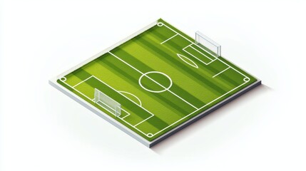 Illustration of a stylized soccer field with white markings, goals, and a centered circle resembling a computer chip, suggesting technology integrated with sports.