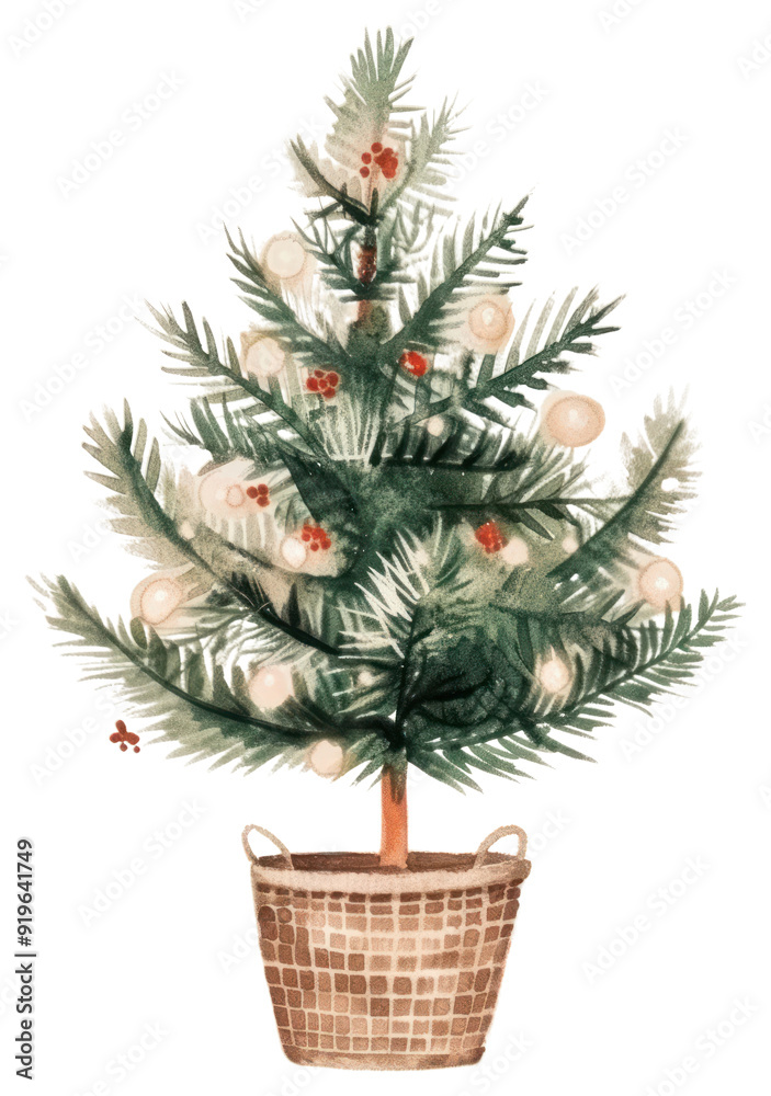 Wall mural PNG Festive watercolor Christmas tree illustration