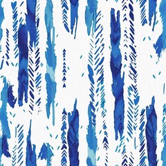 Fototapeta premium Summery ikat zig zag pattern in painterly brushstroke digital design. Modern coastal living printed chevron textile decor in seamless all over template. 