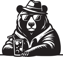 Cool Bear Silhouette vector illustration isolated on a white background