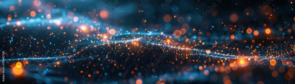 Aufkleber a mesmerizing abstract background of glowing particles and waves, perfect for digital art or technol