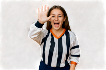 Girl soccer player portrait isolated on transparent background. Confident young Woman footballer