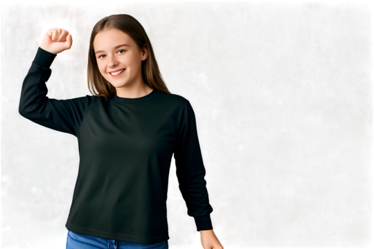 Beautiful brunette young woman wearing casual clothes dancing happy and cheerful