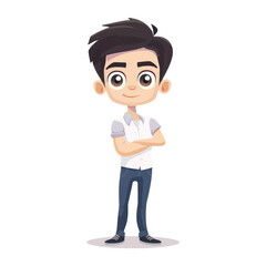 Animated Young Male Character Smiling with Crossed Arms. Boy Character Standing Illustration