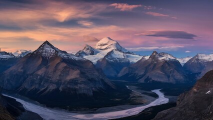 Fototapeta premium panorama, scenery, mountain top, mountains, clouds, winter, snow, landscape, nature, sky, blue, peak