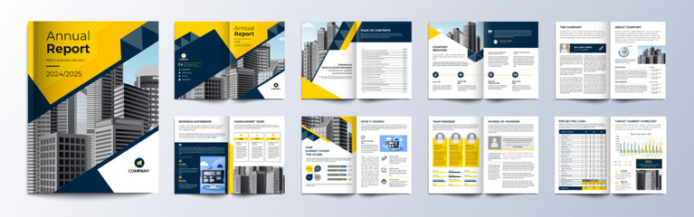 Multipage company profile business brochure design layout, Corporate brochure editable template with cover page, minimalist A4 16 pages brochure design with modern concept
