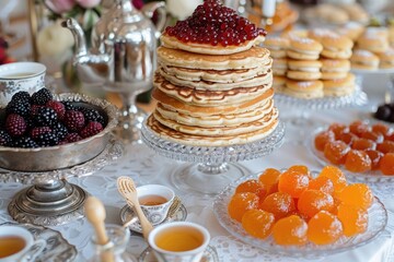fried pancakes with red caviar