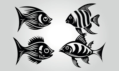 Fish collection silhouette vector trendy design