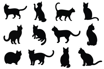 Set of cats Silhouettes on a white background. vector illustration.