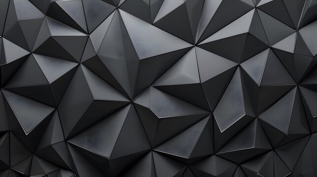 Contemporary interior design background: black 3d polygon wall for modern spaces and futuristic concepts