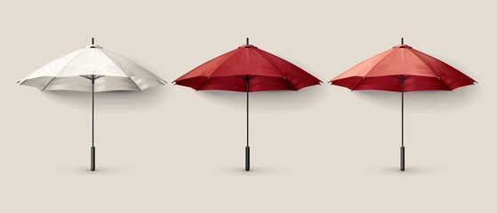 Obraz premium Three umbrellas aligned atop a wooden pole, against a wall