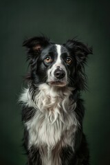 White and black collie with long fur, looking directly at the camera.