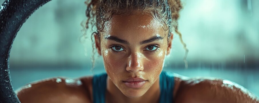 Female athlete taking a break from training after a dip ring workout, Generative AI