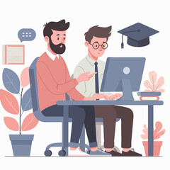 A man is teaching design work on his computer illustration human art vector template