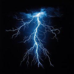 Striking lightning bolt illuminating a dark sky, showcasing the raw power of nature during a thunderstorm.