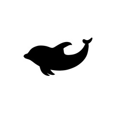 Cute black silhouette dolphin. Hand drawn elements. Sea animals. Vector doodle marine life objects for your design.	
