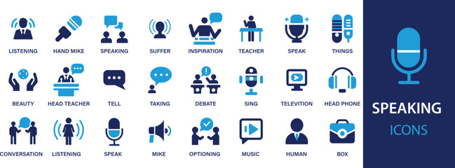 Naklejka premium Speaking icon set. Communication icons collection. Containing discussion, speech bubble, talking, icons, web, symbol, 