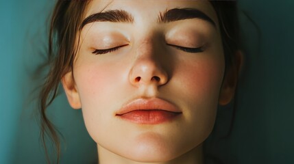 Fototapeta premium Serene Repose: The Gentle Beauty of a Woman's Face with Closed Eyes
